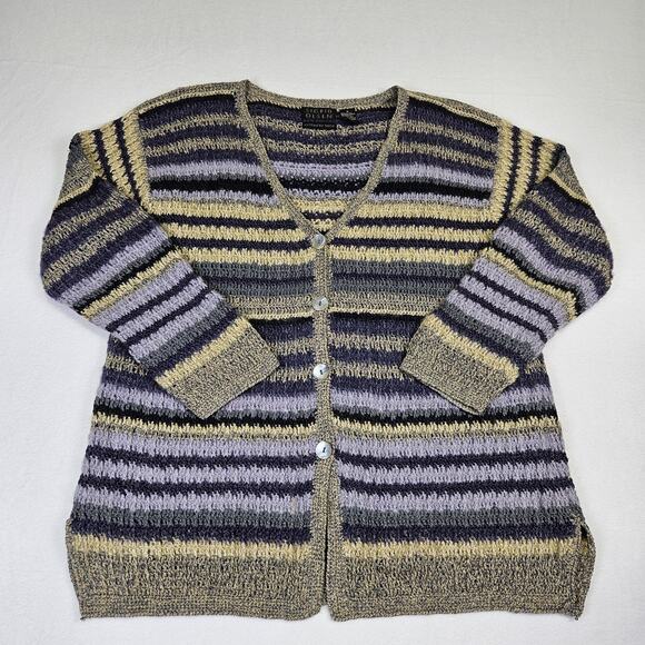 Y2K Sigrid Olsen Silk Mohair Women Cardigan Sweater Handknit Crochet Cabincore M - Picture 1 of 12